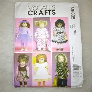 McCall's M6005 18" Doll Clothes tops, pj & sliposds, tutu, dress& Pinafo…
